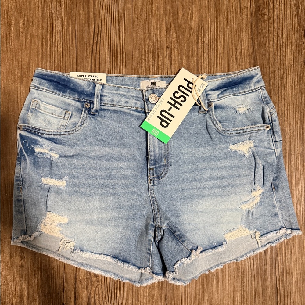 Refuge Distressed Light Blue Jean Shorts